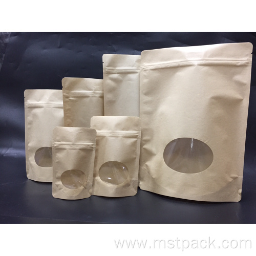 Kraft Paper Zipper Stock Bag With Clear Windows